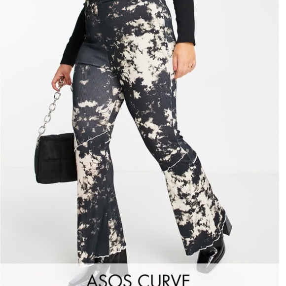 ASOS Pants - Marble Tie Dye Black and Cream-White Flare Fabric Pants